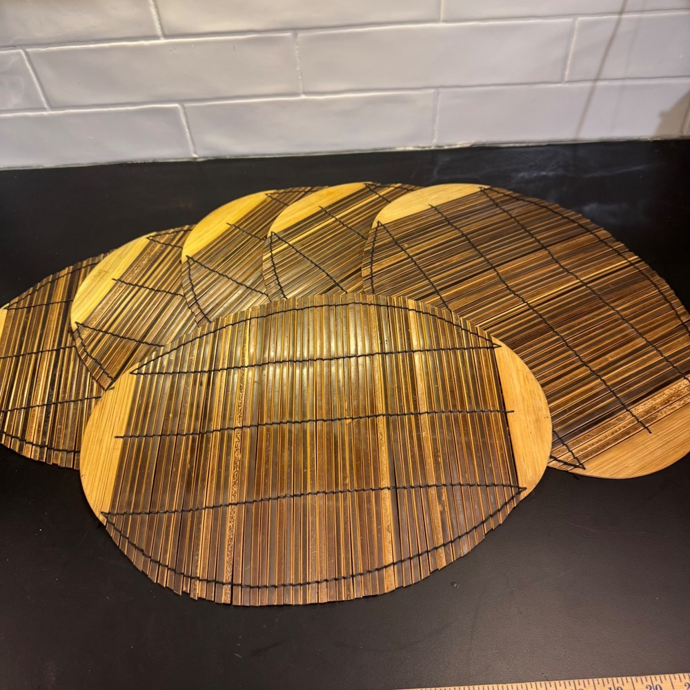 Bamboo Placemats Set of 6 Brown Oval Slatted Boho Tiki
